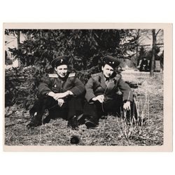 1950s Two Soviet officers in uniform rest in Park USSR Soviet Original Photo