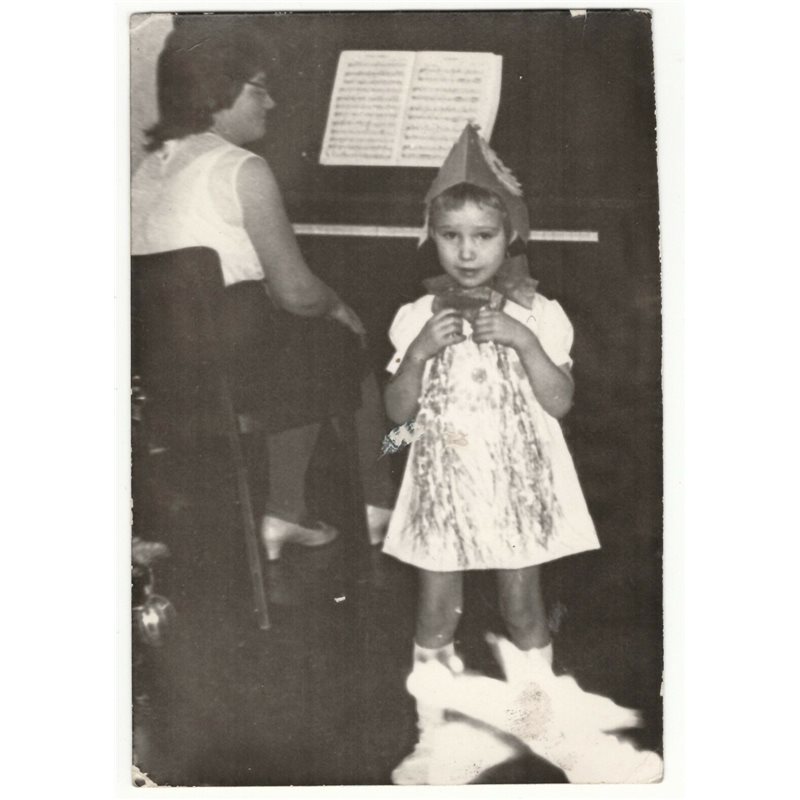 1974 Little Girl in fancy costume Piano Notes Fashion USSR Soviet Original Photo