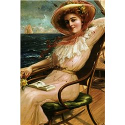 Pretty Woman read Book on SEA coast beach by Emil Vernon Russia Modern Postcard