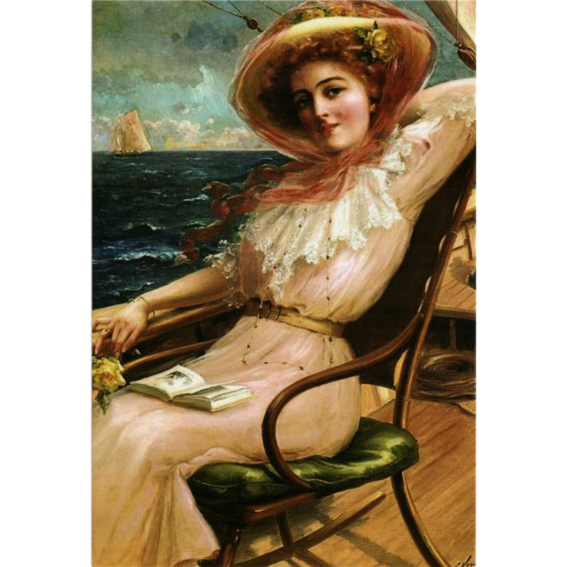 Pretty Woman read Book on SEA coast beach by Emil Vernon Russia Modern Postcard