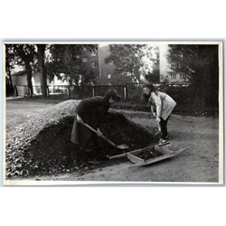 Women Worker Cleaning territory Janitor Construction USSR Soviet Original Photo