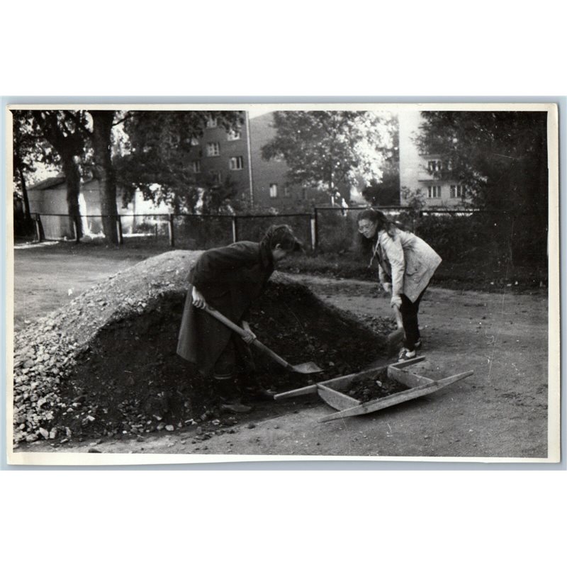 Women Worker Cleaning territory Janitor Construction USSR Soviet Original Photo