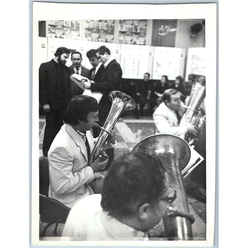 Men play trumpet Orchestra Old Fashion Music USSR Soviet Original Photo