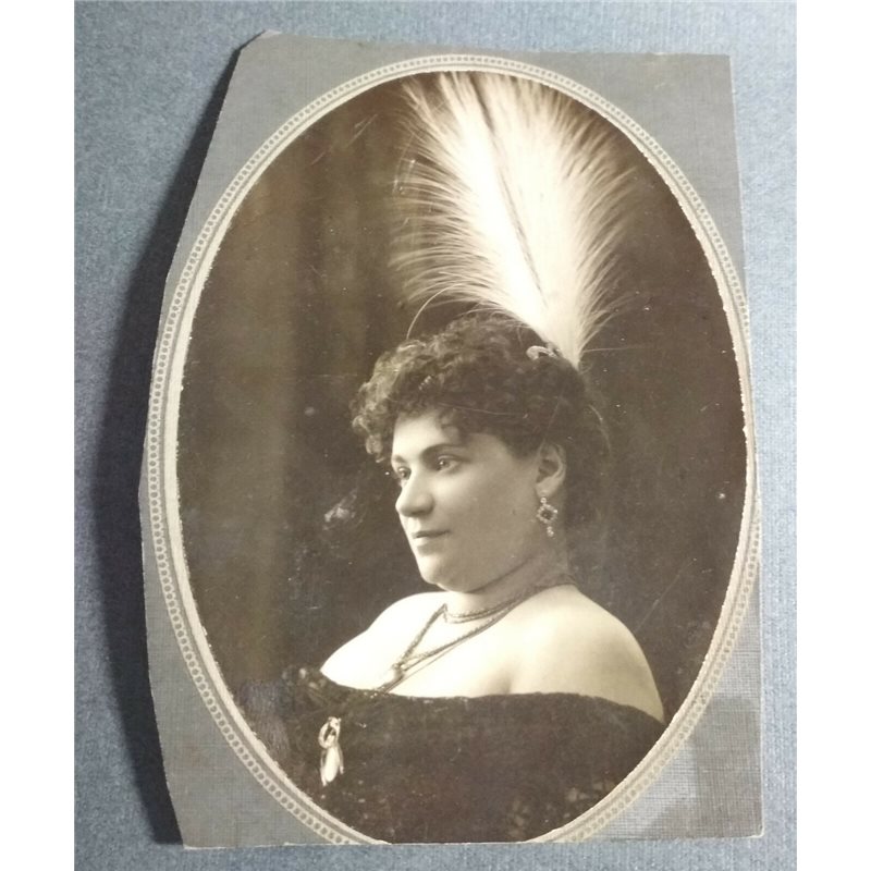 1910s Prominent Lady Woman with feather Jewish? Russian Visit antique photo