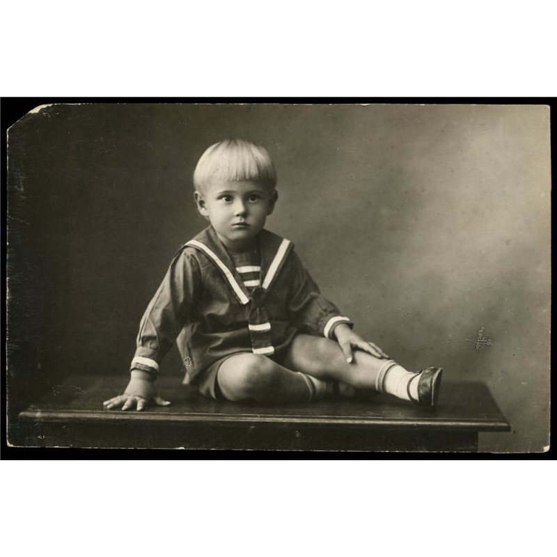 1930s Pretty LITTLE BOY in a sea suit Old Fashion Studio Russian antique photo