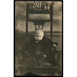 1920s Serious LITTLE BOY in Winter Coat Funny Fashion Russian antique photo