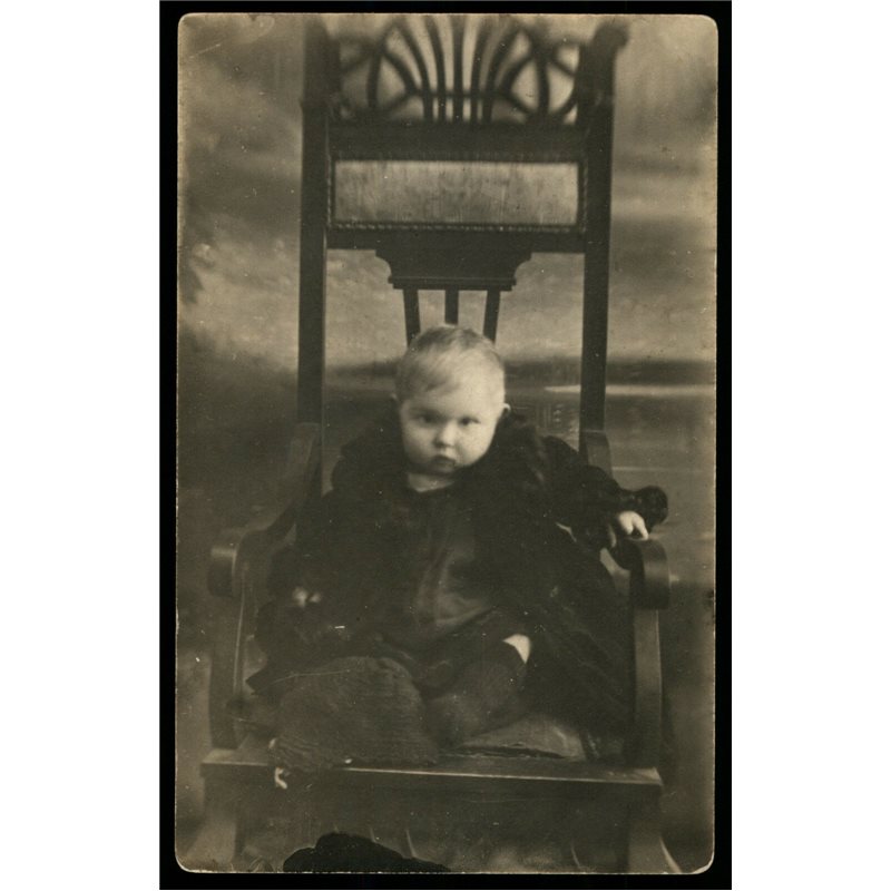 1920s Serious LITTLE BOY in Winter Coat Funny Fashion Russian antique photo