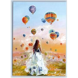 WOMAN and Air Balloon Where dreams are born New Unposted Postcard