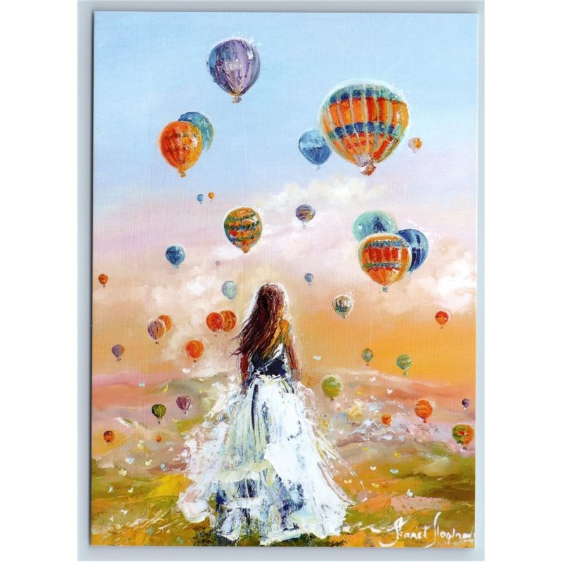 WOMAN and Air Balloon Where dreams are born New Unposted Postcard