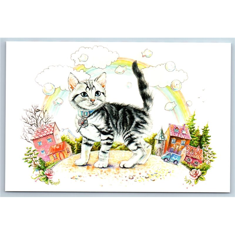 CUTE CAT in Village Kitten in Magic Town New Unposted Postcard