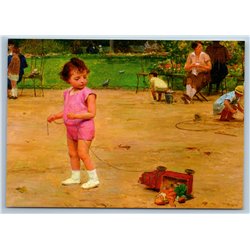 LITTLE KID in Pink Costume play with Car DOLL in Park by Gilbert New Postcard