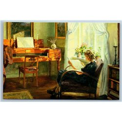 WOMAN near Window Piano Interior by Panitzsch Russian Unposted Postcard