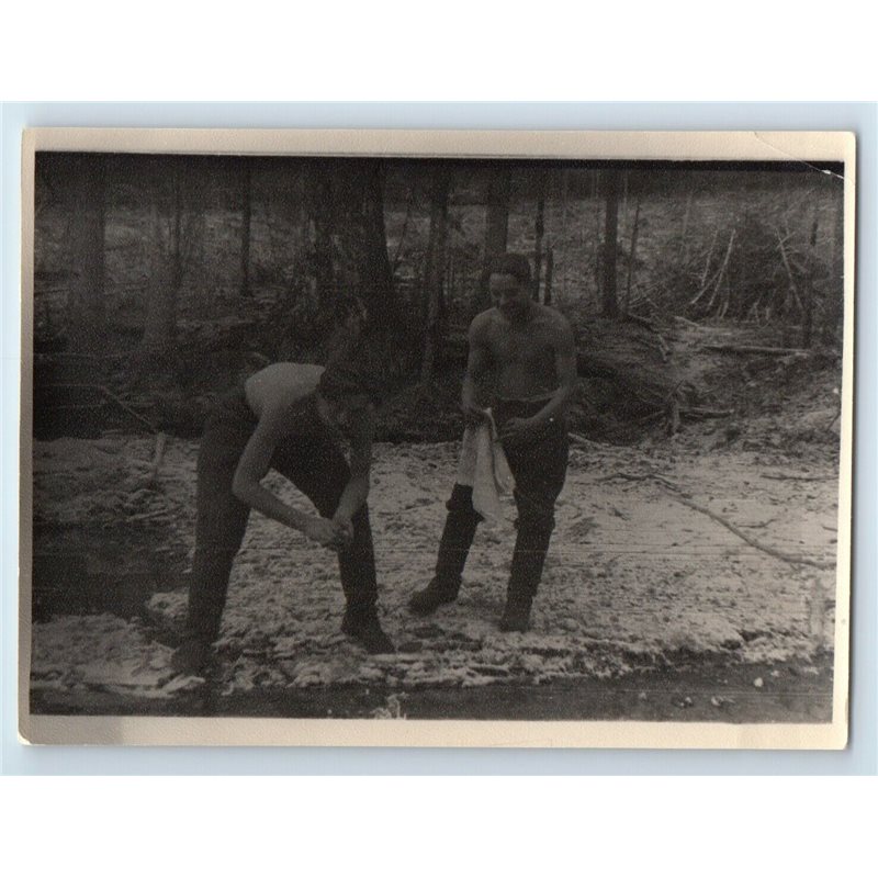 1950s Soldiers in Forest Washing Shirtless Gay Int Russian Soviet photo