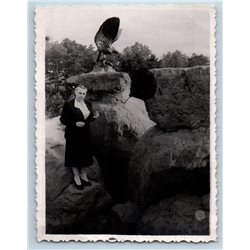 1950s SENIOR WOMAN on rest Monument Eagle Russian Soviet photo