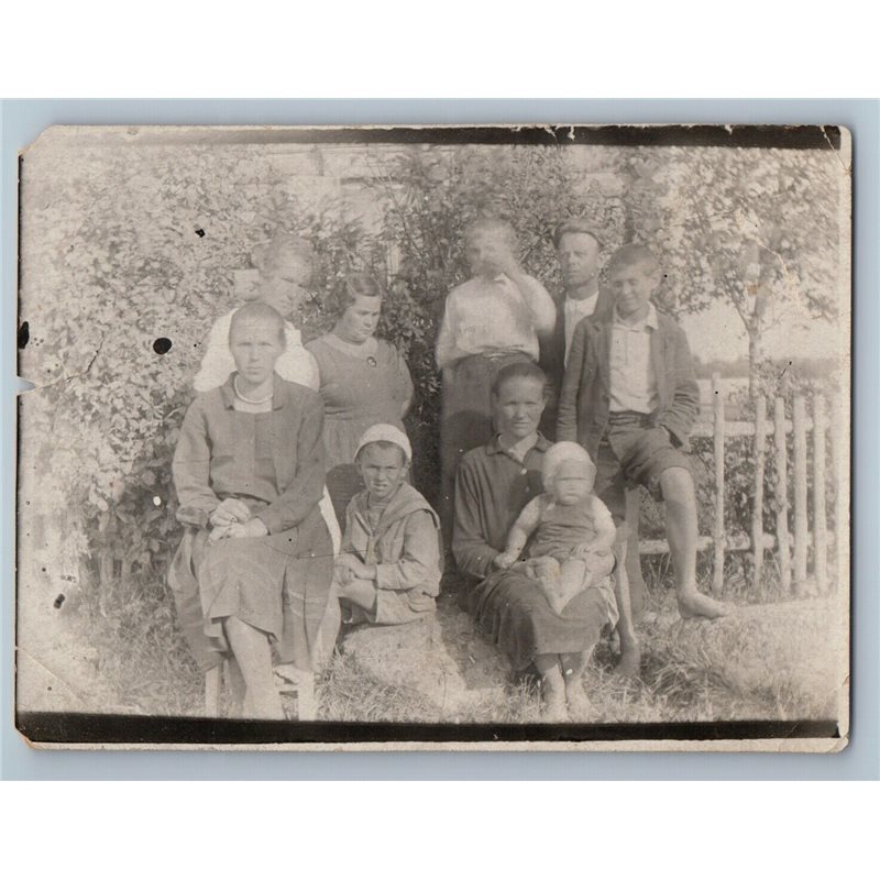 1940s SOVIET PEASANT FAMILY with Kids in Garden Russian Photo