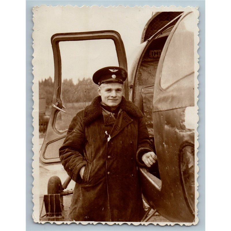 1960s HANDSOME AVIA PILOT near Helicopter Cabin Russian Soviet Photo