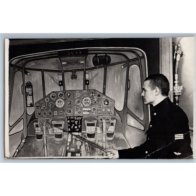 1960s BOY in Avia Uniform in Class room helicopter cabin Soviet Photo