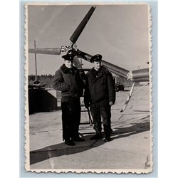 1960s SOVIET PILOT in UNIFORM near Helicopter tail Gay Int Russian Photo