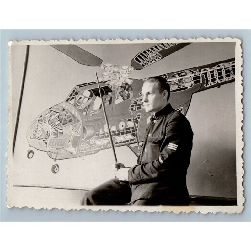 1960s HANDSOME MAN in Avia Pilot Class Room Helicopter Russian Photo