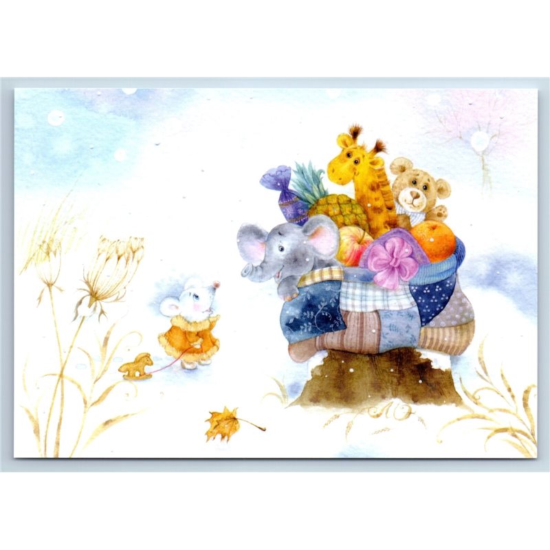 MOUSE in Winter forest with TOYS TEDDY Christmas Fantasy New Postcard