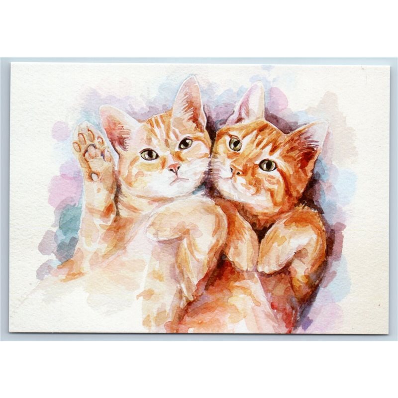 TWO RED CATS Friends Ginger Happiness Kittens Russian Unposted Postcard