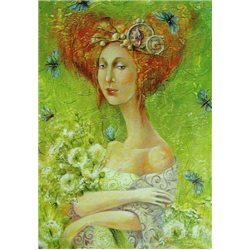 Pretty LADY Woman Pocket watch Garden by Yana Fefelova Russian Modern Postcard