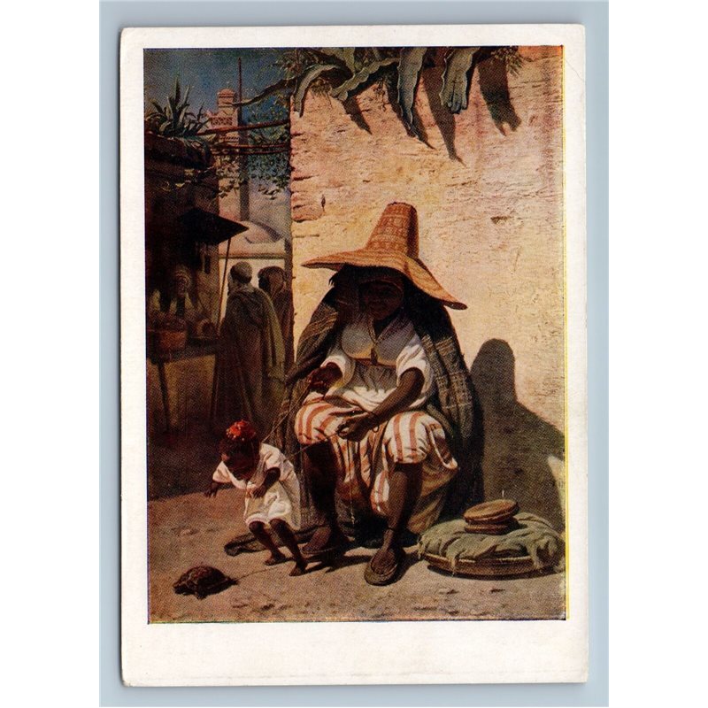 1957 ALGERIA WOMAN teaches CHILDREN walk Ethnic by Timm Art Vintage Postcard