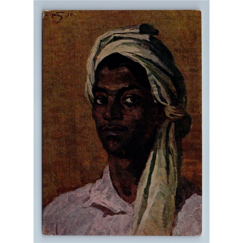 1955 MAN Indian worker Coolie in a turban by CHUYKOV Art Vintage Postcard