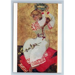 1960 SNOW MAIDEN Pretty Girl in Ethnic Folk Dress by Khvostenko USSR Postcard