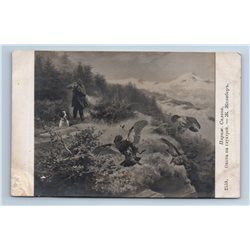 1900s HUNTING capercaillie Bird Man Rifle DOG RPPC Antique Imperial Postcard