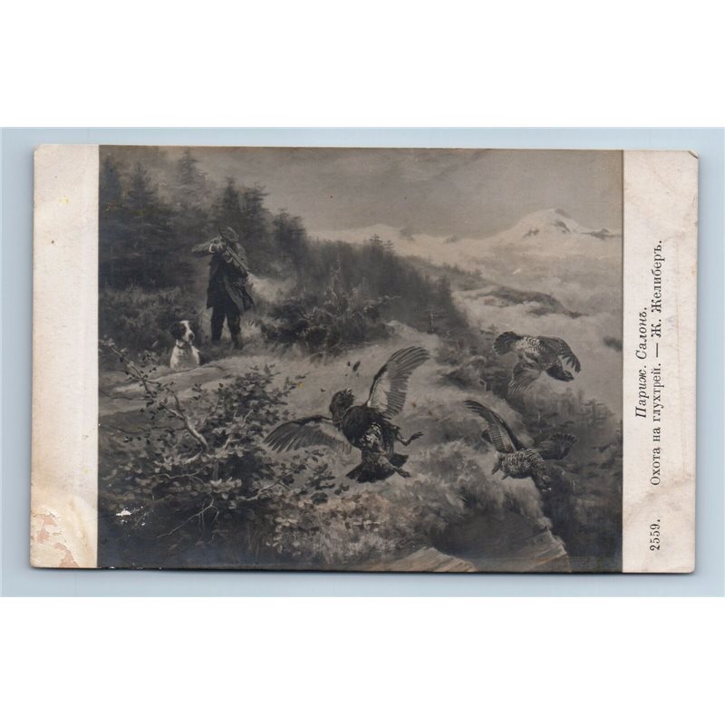 1900s HUNTING capercaillie Bird Man Rifle DOG RPPC Antique Imperial Postcard