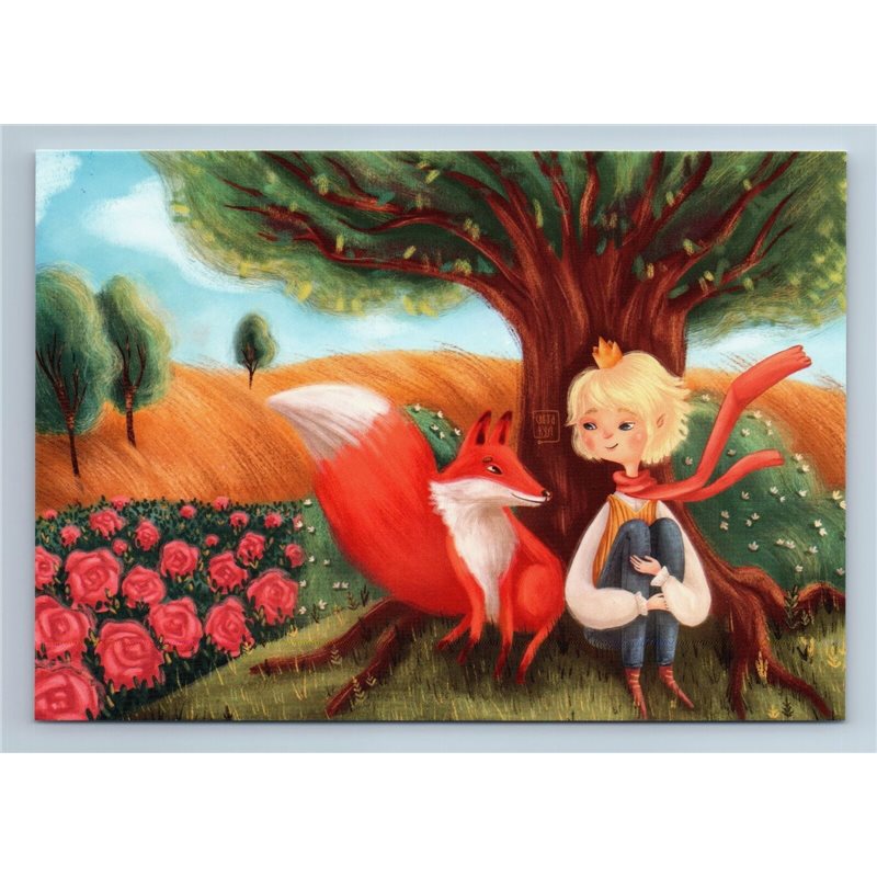 LITTLE PRINCE & RED FOX Tale by Saint-Exupéry Illustration New Russian Postcard