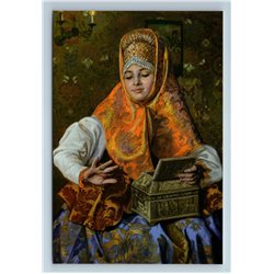 PRETTY WOMAN in Russian Ethnic Folk Costume RINGS Jewelry New Unposted Postcard