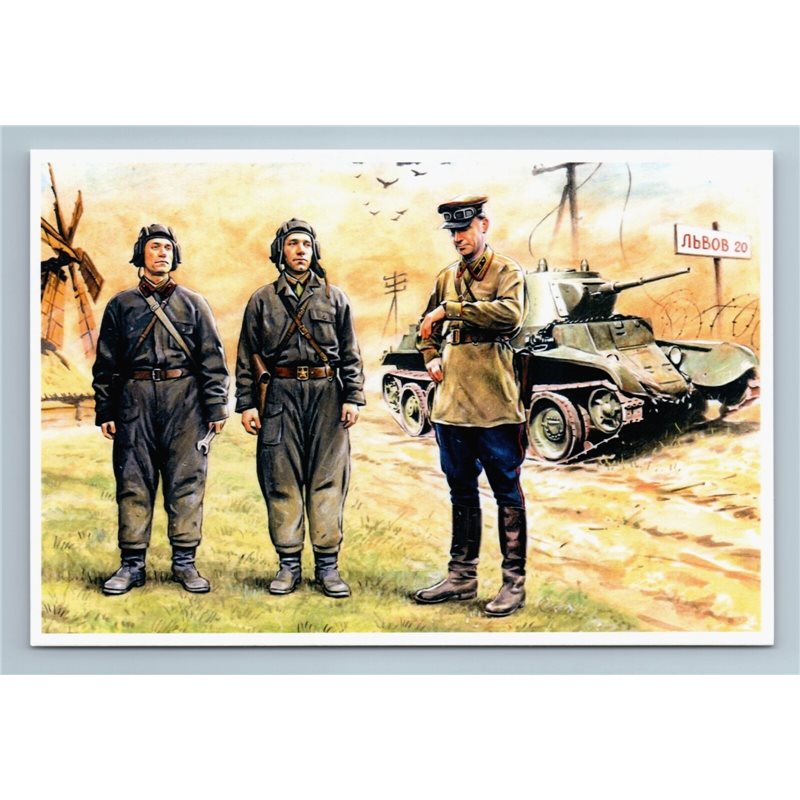 USSR SOVIET TANKISTS WWII Tank Military Before Battle Ukraine New Postcard