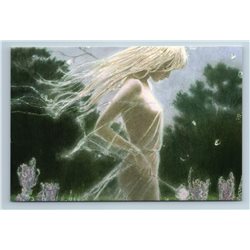 PRETTY GIRL ith Flower in Forest DREAM Fantasy Graphic Russian New Postcard