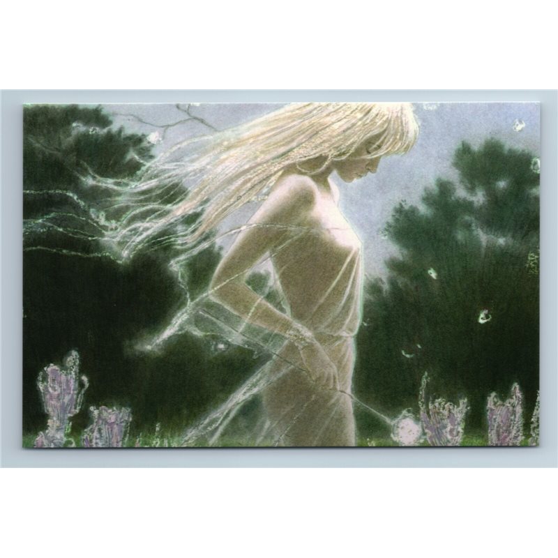 PRETTY GIRL ith Flower in Forest DREAM Fantasy Graphic Russian New Postcard