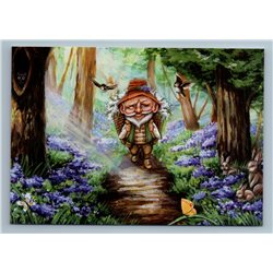 ELDER MAN Forest Forester Path to House Bird Bunny Rabbit Russian New Postcard