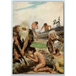 1965 STONE AGE Hunting MAMMOTH Primitive people RARE FULL Set of 12 Postcards