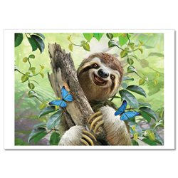 FUNNY SLOTH Slowly on Tree with Butterfly Humor New Unposted Postcard