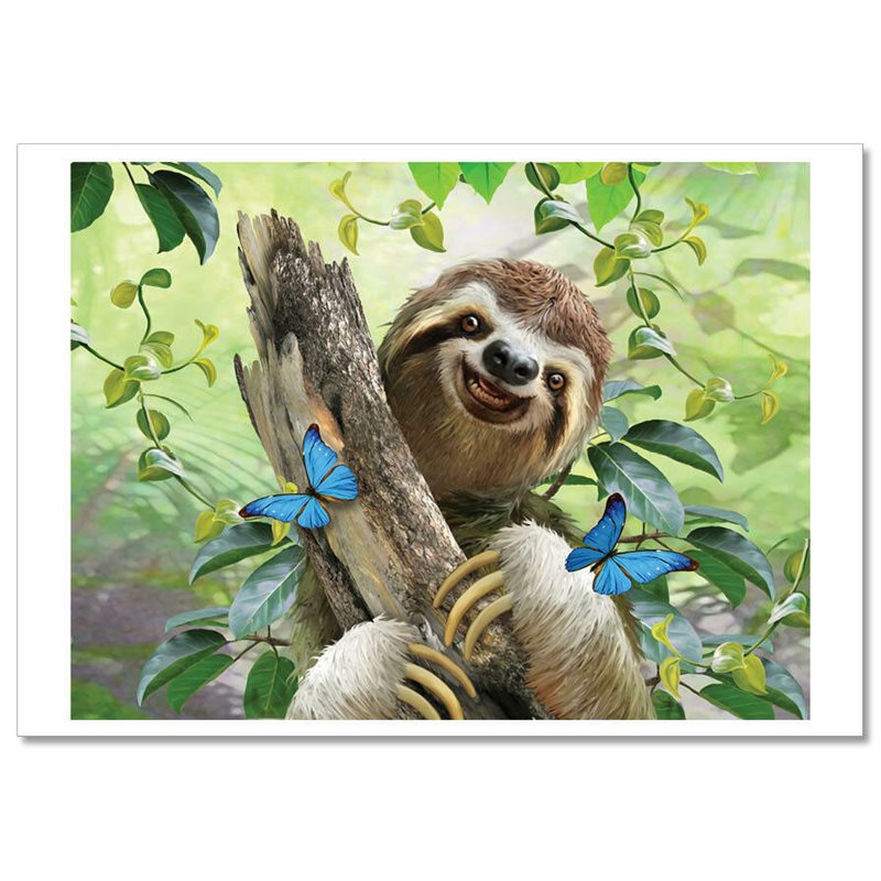 FUNNY SLOTH Slowly on Tree with Butterfly Humor New Unposted Postcard