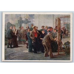 1954 SOVIET WORKERS wall newspaper Industrial Workshop Soviet USSR Postcard