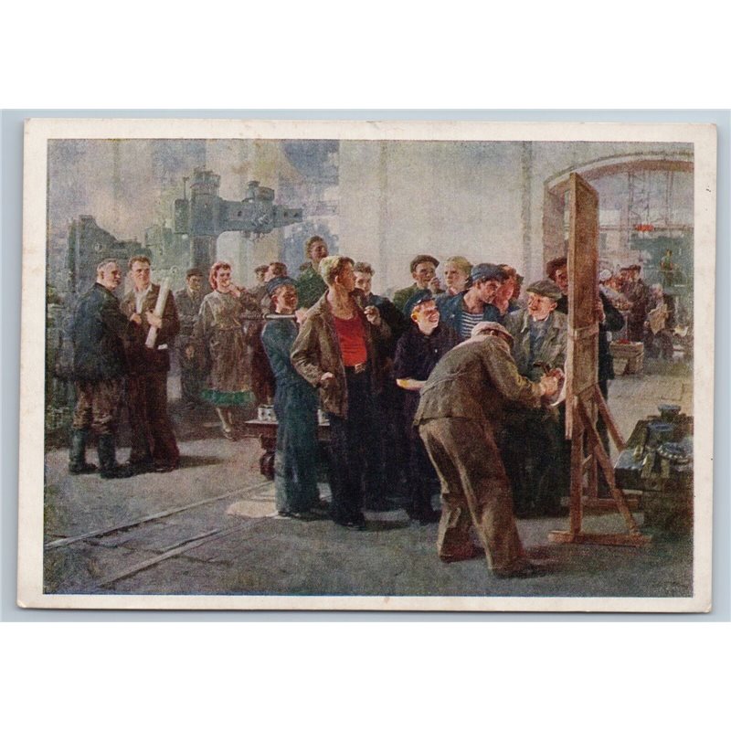 1954 SOVIET WORKERS wall newspaper Industrial Workshop Soviet USSR Postcard