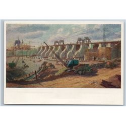 1956 Construction Gorky Hydroelectric Station Industrial Soviet USSR Postcard