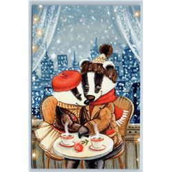 BADGER Love Couple Teatime TEA CUP Snow We Share Heart New Unposted Postcard