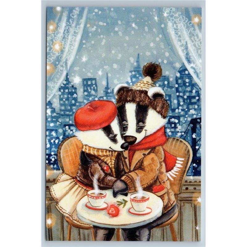 BADGER Love Couple Teatime TEA CUP Snow We Share Heart New Unposted Postcard