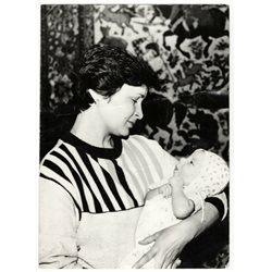 1970s Woman with Baby Motherhood Fashion Soviet Original Vintage Photo