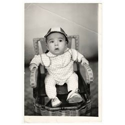 1970s Little KID boy? in wicker chair Fashion Soviet Original Vintage Photo