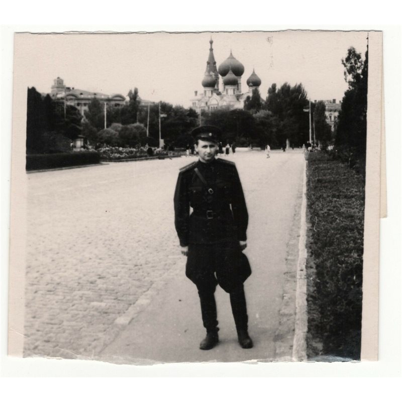 1950s Soviet officer in the old uniform. Church USSR Soviet Original Photo