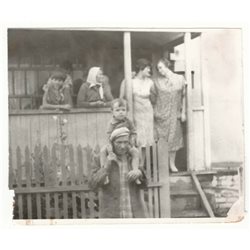 1980s Peasant Family in wooden house Fashion USSR Soviet Original Photo