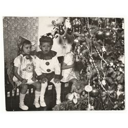 1970s KIDS in fancy dresses Christmas tree Fashion Soviet Original Vintage Photo